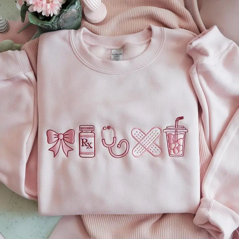 [MADE IN US] Embroidered Nurse Icon Sweatshirt , Healthcare Shirt, CNA Sweatshirt, Medical Assistant, Nursing Grad Gift, Coquette Nursing Sweatshirt