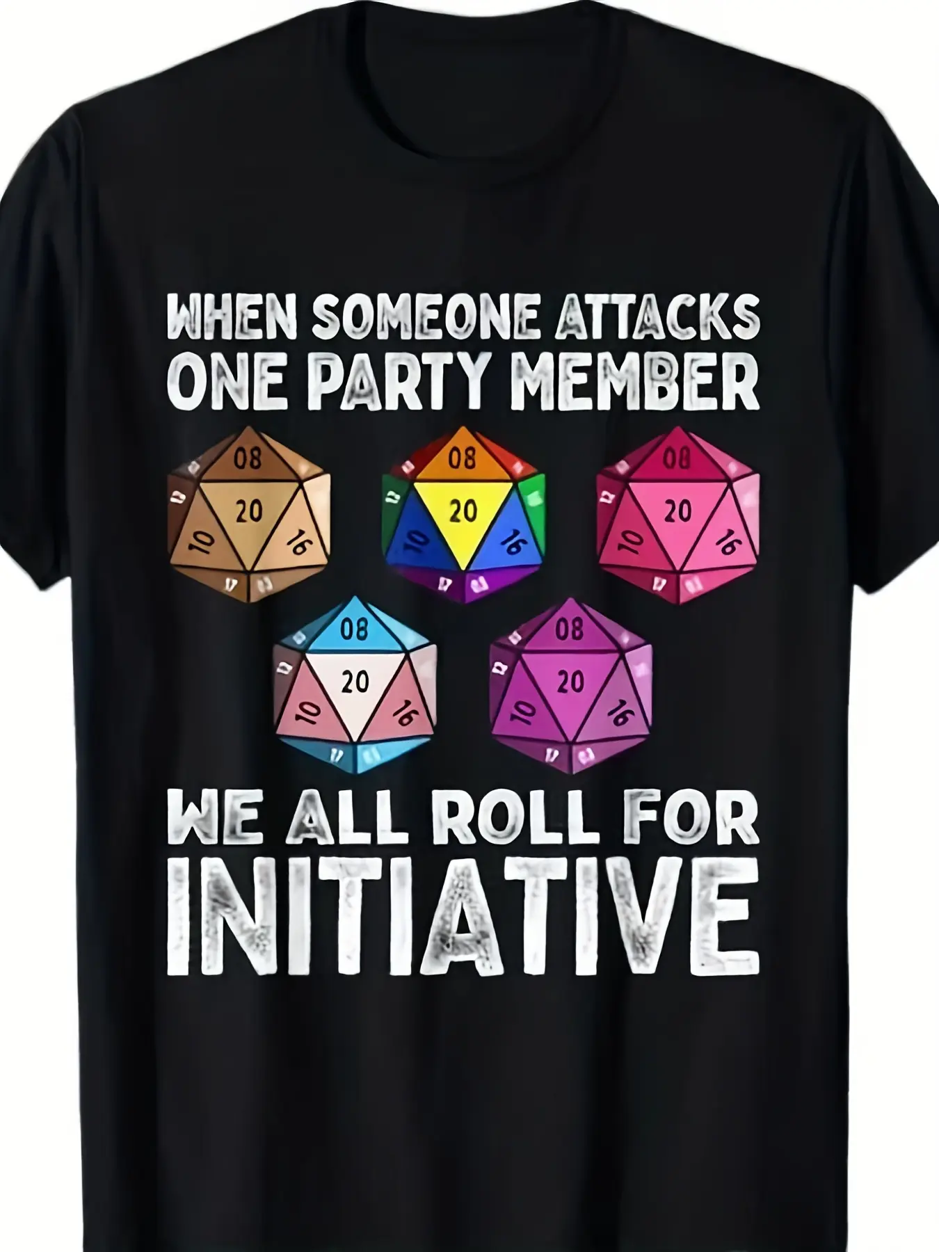 When Someone Attacks One Party Member D20 Dice LGB unisex soft cotton short sleeve t shirt, vintage graphic casual tee for men women teens, perfect birthday holiday gift for camping travel gym daily street  wear