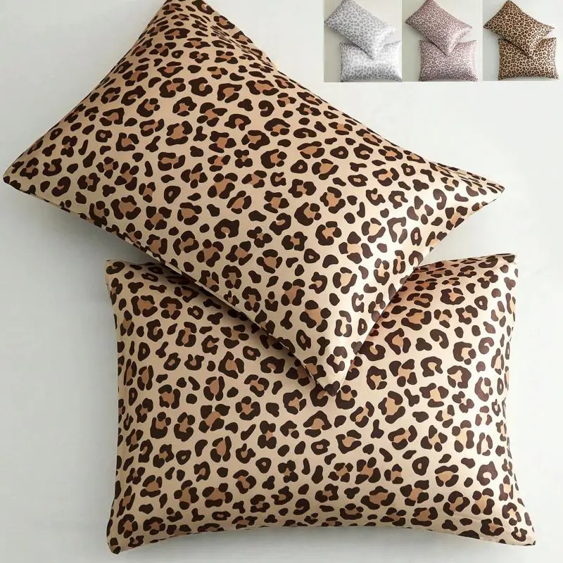 Leopard Print Pillowcase, 2 Counts/set Soft Comfortable Pillow Cover, Pillow Protector for Home Bedroom Dormitory Hotel Bedding Accessories, Bedding Supplies