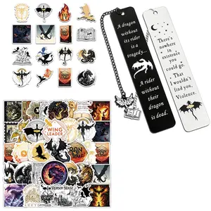 Fourth Wing & Dragon Rider Sticker & Bookmark, 52pcs/set Waterproof Vinyl Decals & Iron Bookmark, Decorative Sticker for Water Bottle & Laptop, Men Gifts Perfect for Book Lovers, Adults & Kids, Ornaments
