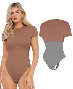 Popilush Shapewear Cloudsense Short Sleeve Crew-Neck Bodysuit Fit Womenswear Breathable Button