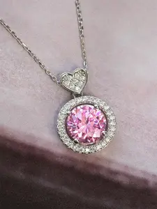Women's Elegant Heart Shaped Pink Zircon Pendant Necklace, Exquisite Trendy Pendant Necklace, Chic Jewelry As Gift for Girlfriend, Gemstone Necklace