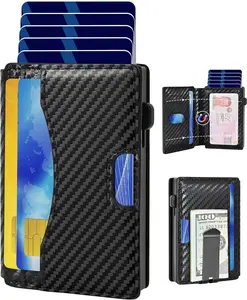 Men's Slim RFID Blocking Wallet with Pop-Up Card Holder & Money Clip, Ultra-Thin Metal Bifold Design with ID Window - Minimalist Credit Card Case,Gift