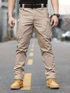 Men's Tactical Outdoor Spring Fall Multi-Pocket Fitted Long Pants, Casual Straight Leg, Rock Climbing Cycling Running Walking Fishing Hiking Daily Work Leisure