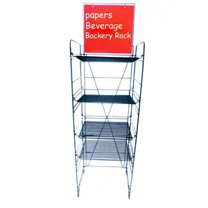 FixtureDisplays® 18" Wide Beverage Rack Wire Shelf 4 level Magazine Newspaper Publication Stand Soda Packaged Goods Bakery 11490-NF