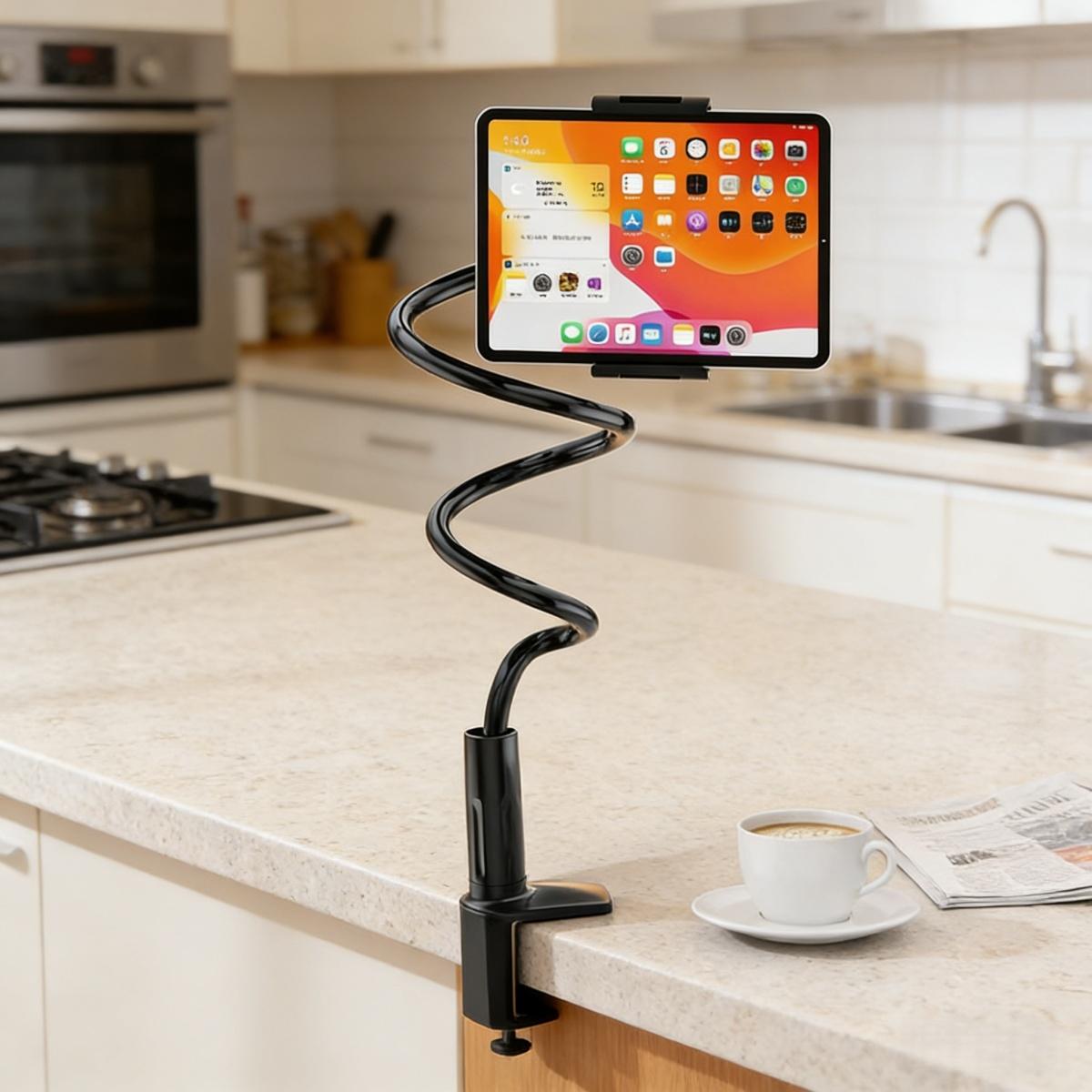 Gooseneck Phone Holder for Bed, 360° Rotatable Metal Desk Phone Stand, Adjustable Flexible Clamp Mount, Universal Fits for iPhone 17 16 15 14 13 12 11 Pro Max Plus iPad Samsung Galaxy All Phones & Tablets, Home Office Bedroom