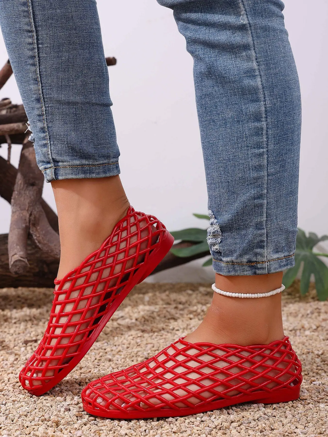 Women's One-Step Transparent Jelly Hollow Flat Sandals, Beach Hole Shoes, Summer Wear, Comfortable Design, Daily Use, Flats Shoes Women, Casual Summer Shoes, Footwear