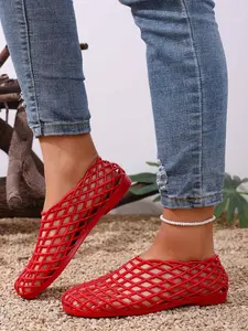Women's One-Step Transparent Jelly Hollow Flat Sandals, Beach Hole Shoes, Summer Wear, Comfortable Design, Daily Use