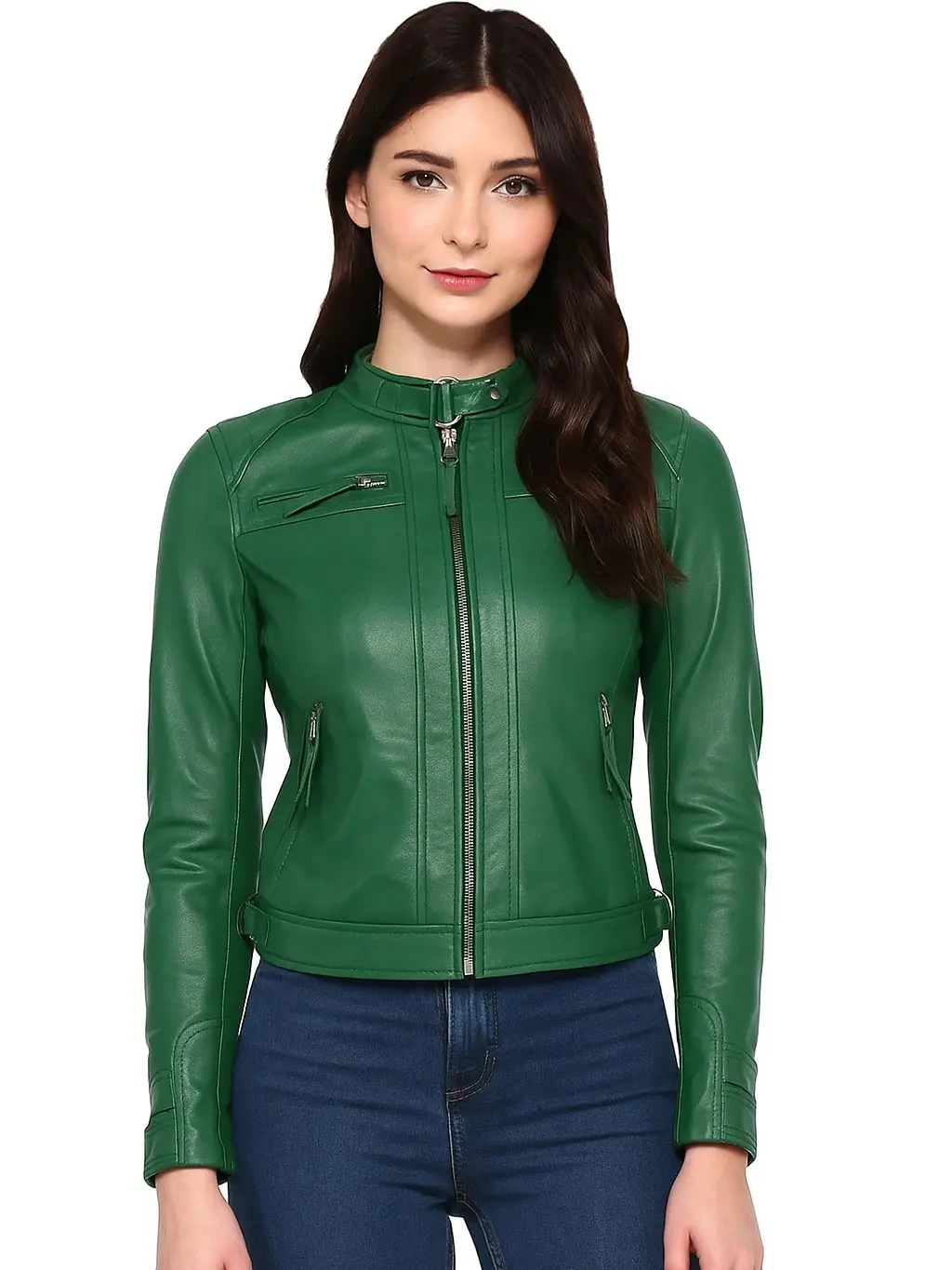 Zulin Women's Classic Diamond Green Leather Jacket Cafe Racer Style Casual Leather Jacket For Women's Fashionable & Comfortable Design