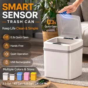 Touchless Sensor Trash Can with Lid Slim Waterproof USB Rechargeable for Bathrooms Bedrooms Living Rooms Kitchens Offices Hotel Rooms Dorms RVs and Cars