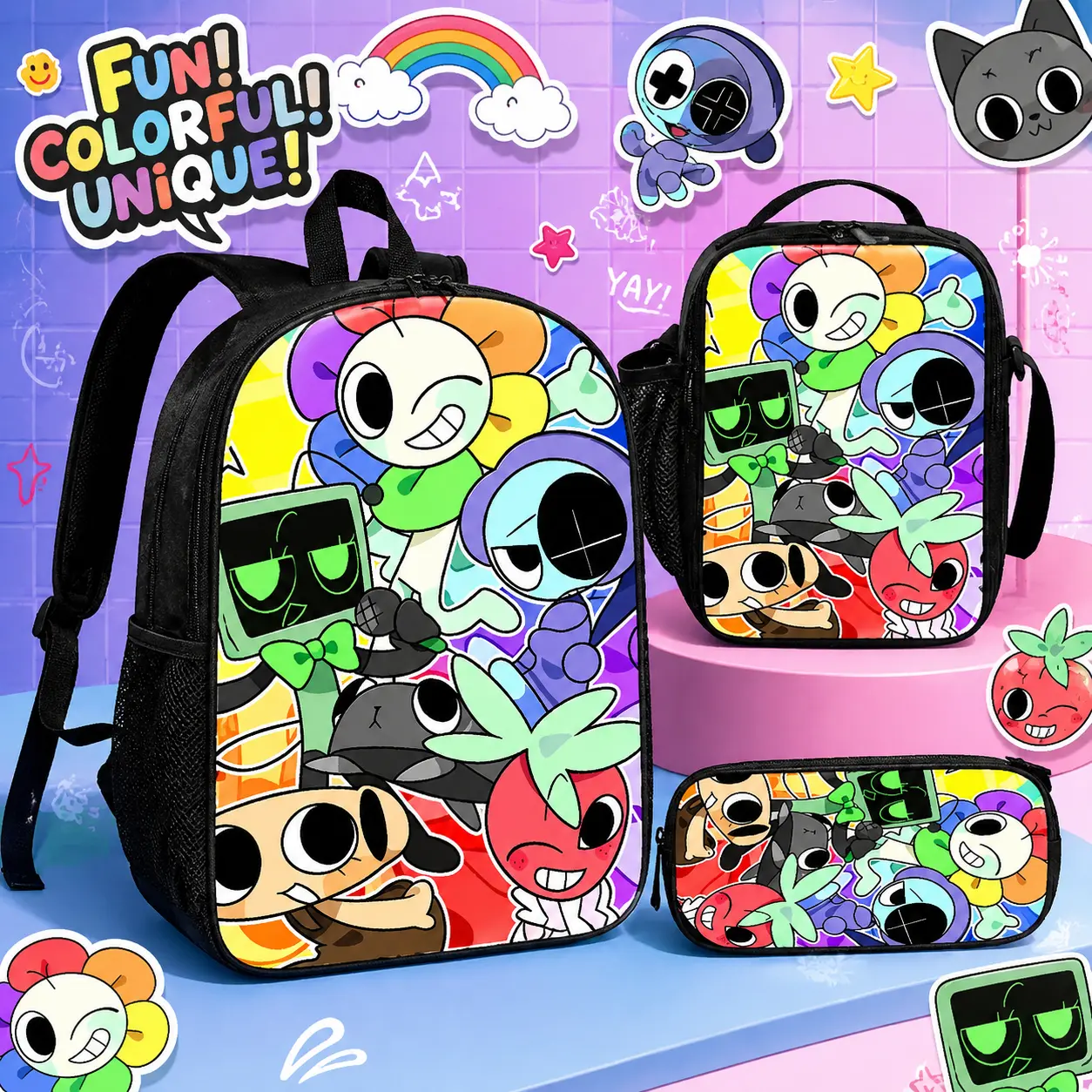 3pcs Dandy'S World Backpack Set for Men Women Lightweight Laptop Backpack, Lunch Bag and Pencil Case,dorm essentials,home decor