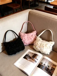 Elegant Rose Lace Evening Bag, Fashionable Shoulder Bag, Handbag for Cosmetics, High-Quality Sweet Flower Design, Perfect Gift, Floral Embossed Satchel, Aesthetic Shoulder Bag, Embossed Purse