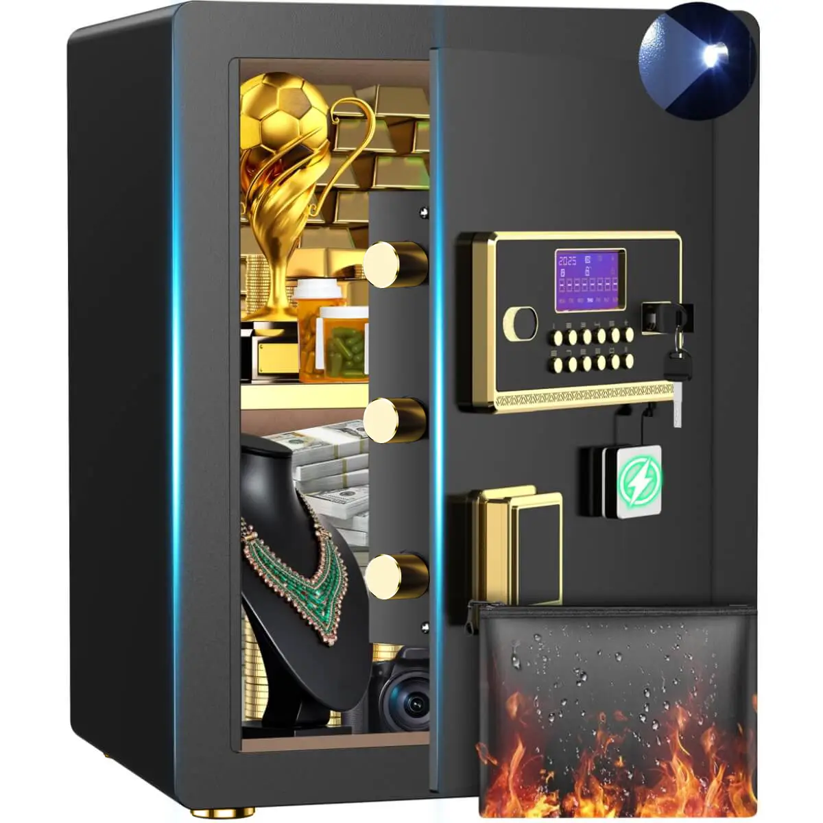 TNTANTS 3.8 Large Safe Box, Digital Keypad, Digital Board, Home Security Safe With A-Level Fireproof Waterproof Bag & Alarm System Electronic Lock Hea