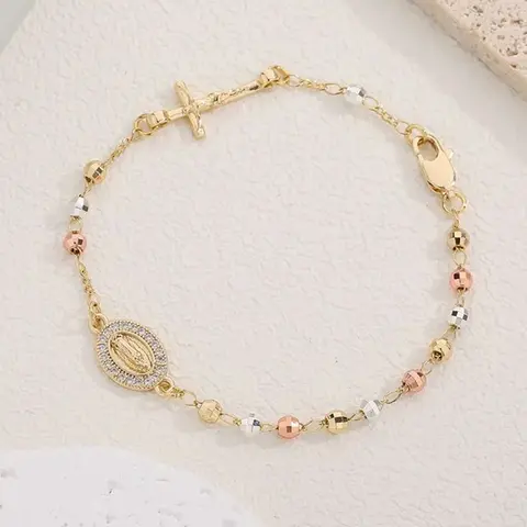 Women's Elegant Our Lady of Mary Design Bracelet, Cross Charm Bangle, Fashion Religious Faith Jewelry with Cross, Trendy All-match & Exquisite Jewelry for Birthday Gift, Cross Bracelets