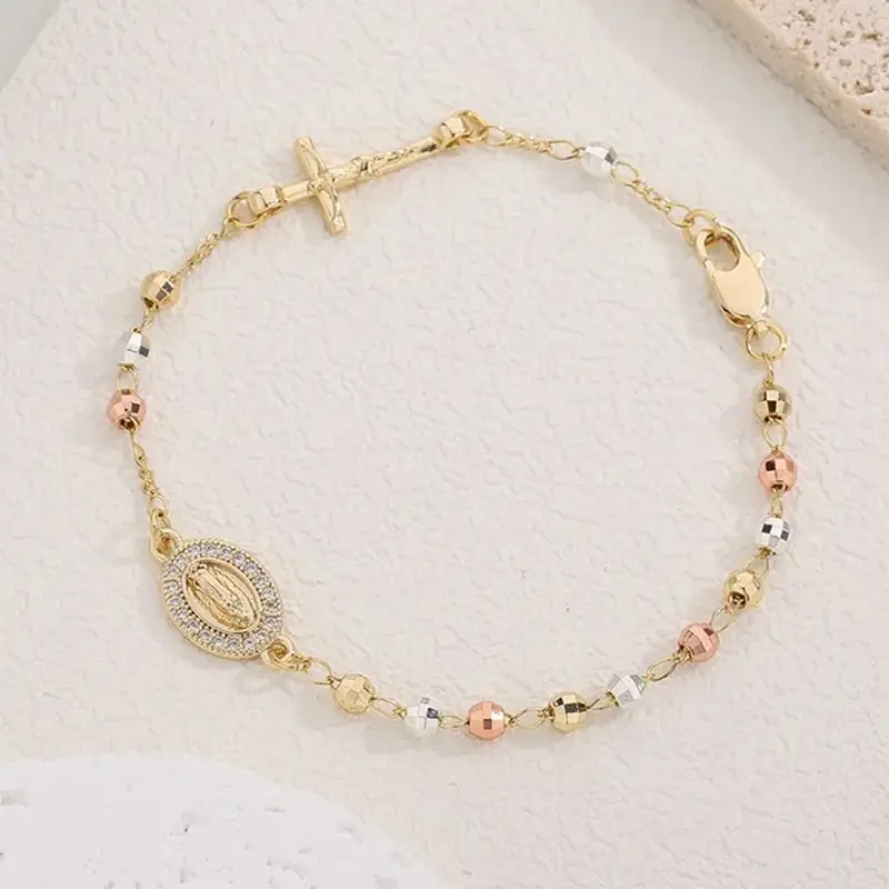 Women's Elegant Our Lady of Mary Design Bracelet, Cross Charm Bangle, Fashion Religious Faith Jewelry with Cross, Trendy All-match & Exquisite Jewelry for Birthday Gift, Cross Bracelets
