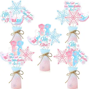 1Set Snowflake Baby Shower Decorations 24pcs Winter He or She Gender Reveal Decorations Centerpiece Sticks for Winter What Will Our Little Snowflake Be Boy or Girl Reveal Table Topper