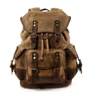 High Quality Waxed Canva Adventure Ready Retro Military Style Backpack s 22L Large Capacity Outdoor Trav diaper bag el Gear for Sports Camping 15.6 Inch Laptop Carry Men Women tactical accessories geek bag travel backpack hospital bag mom