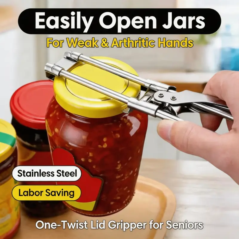 Jar Opener for Elderly & Arthritis Weak Hands, Adjustable Stainless Steel Bottle Lid Gripper, Labor Saving Twist Can Opener for Seniors With Poor Grip