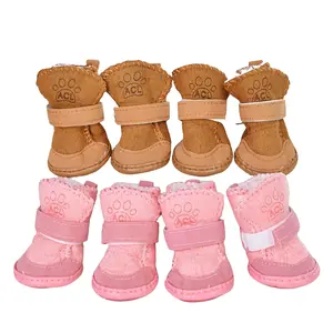 Small Dog Snow Boots Set of 4, Fleece Lined Warm Inner Sole, Anti-Slip Rubber Sole, Reflective Strips, Easy On/off Velcro, Multiple Sizes, Puppy