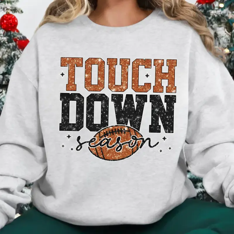 [PRINTED] Touch Down Season Sweatshirt, Football Mom Game Day Crewneck, Sports Mom Pullover, American Football Graphic Sweatshirt, Cozy Fall Gift, Apparel Gift for Women, Cotton Top Womenswear