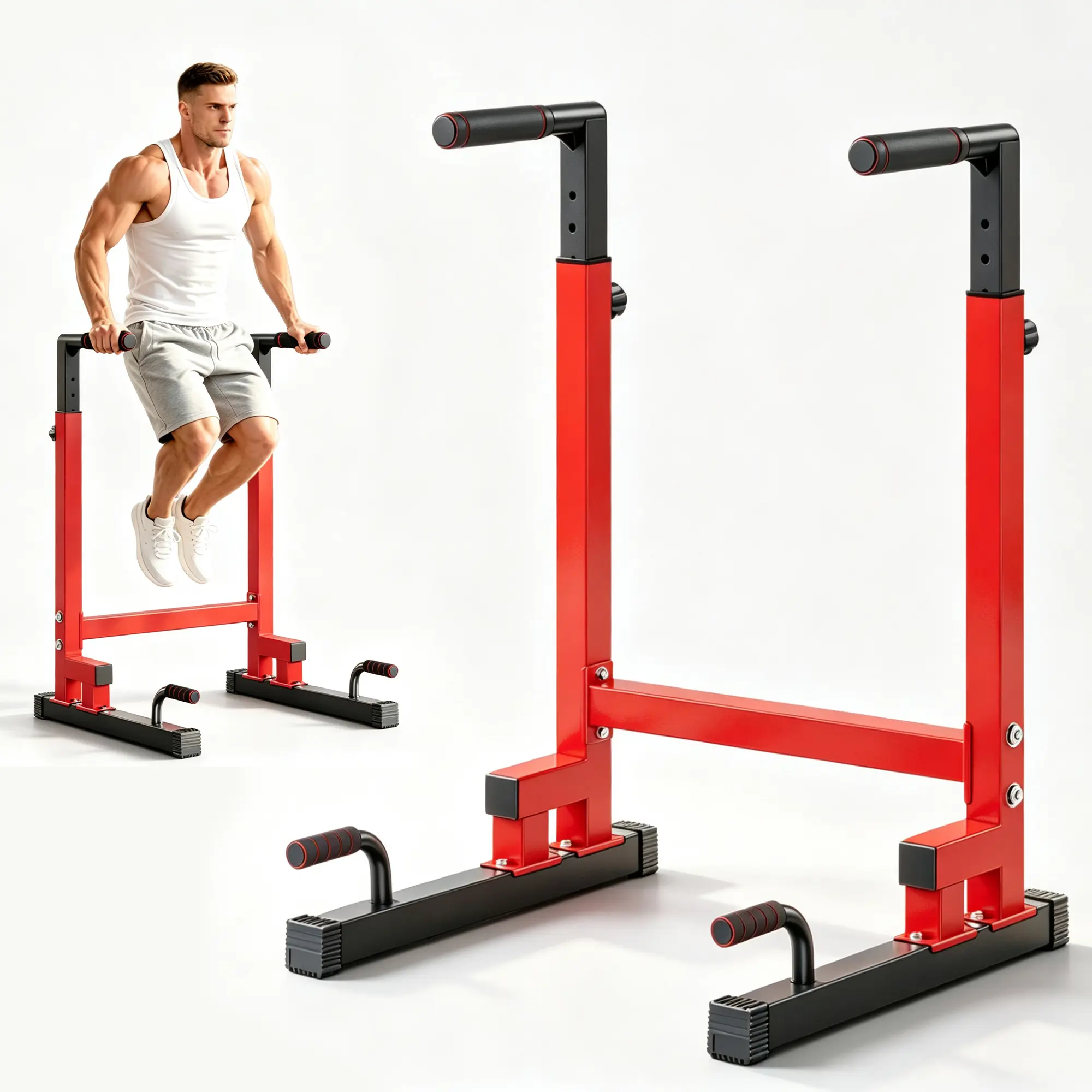 Heavy-Duty Multi-Function Adjustable Dip Bars, 330LBS Capacity Steel Frame Pull Up Stand, 8-Level Height Adjustable (40-51.2 in) with Push Up Handles, Home Gym Strength Training Equipment for Men Women