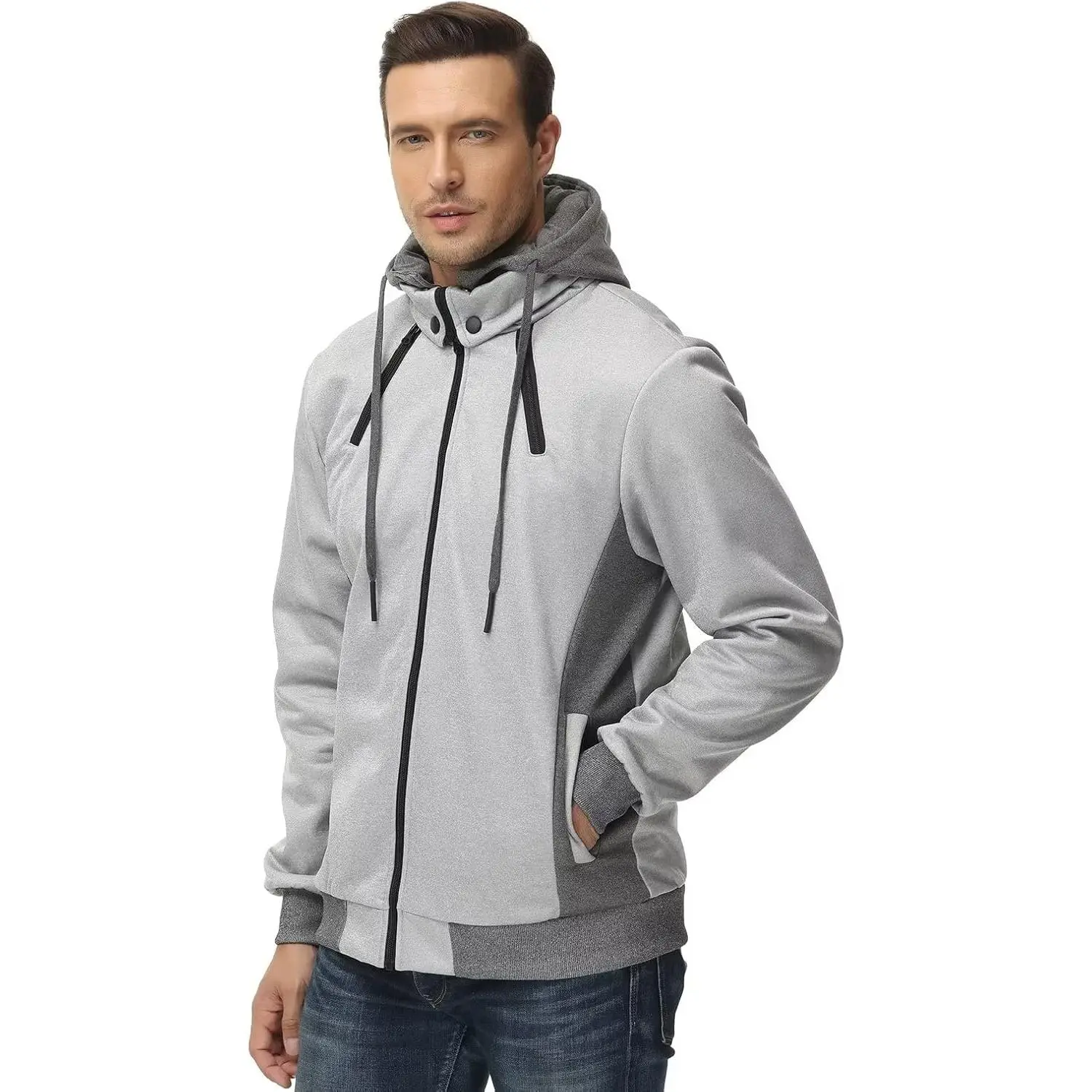 YuYangDPB Men's Zipper Fleece Hoodie Jacket - Menswear Tops, Casual Polyester Sweatshirts, Long Sleeve, Lapel, Athletic Basics, Cold Wash, Do Not Wash #fathersdaygifts, Hoodie Jackets