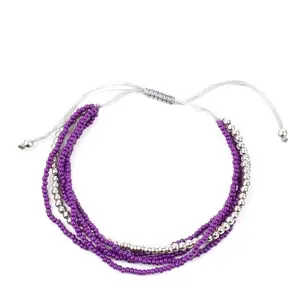 All Beaded Up Purple Multi-Layer Bracelet with Silver Accents for Women
