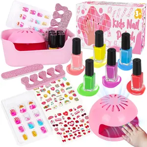 Kids Nail Polish Set for Girls, 14PCS Nail Art Kit with Nail Dryer, Non Toxic Nail Polish kit and Fake Nails for Kids, Girl Toys Age 6-8, Halloween Christmas Birthday Gifts for Girls 8-12 Handle Stainless Stainless Steel Manicure Cutics Peeling Storage