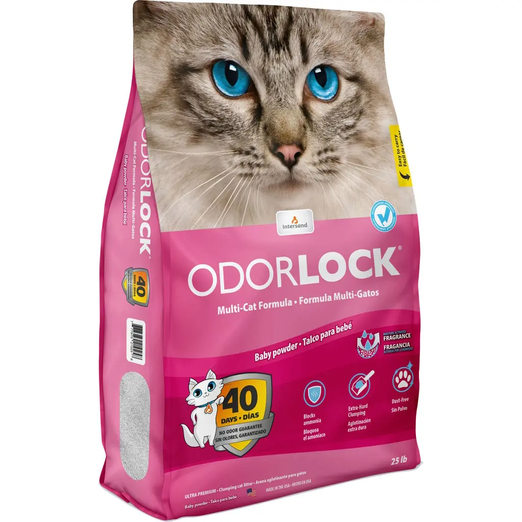 Odorlock 56025000 Odor Control Clumping Cat Litter - Baby Powder Scent - 25 lbs, Clumping Litter