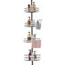 VEVOR Stainless Rustproof Steel Adjustable Tension Pole Shower Corner Caddy, 56"-114" Height Adjust, Slip-Resist Non-Slip Base, Toothbrush Holder, Innovative Buckle Design, Easy Installation, Durable Bath Space Saver