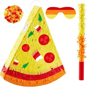 Pizza Piñata Party Favors with Stick, Confetti and Blindfold - Pizza Shower Theme Decorations for Summer Birthday Mexican Party Supplies