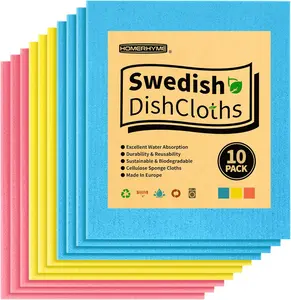 Swedish Dish Cloths, 10 Pack, Cellulose Swedish Sponge Dishcloths, Absorbent Swedish Dish Towels for Kitchen, Non-Scratch, Reusable Kitchen Cloth, Multi-Surface Swedish Dish Towels