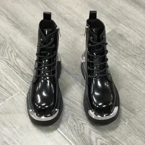 Men's Retro British Style Motorcycle Boots - Trendy Streetwear with Thick Sole, Zip & Lace-Up Closure, Durable Rubber Sole for All Seasons, Increased Height, Handsome Tough Guy Style, Boots Boy Walking Shoes Footwear Closed Bota Decor Bathroom Onyx Black