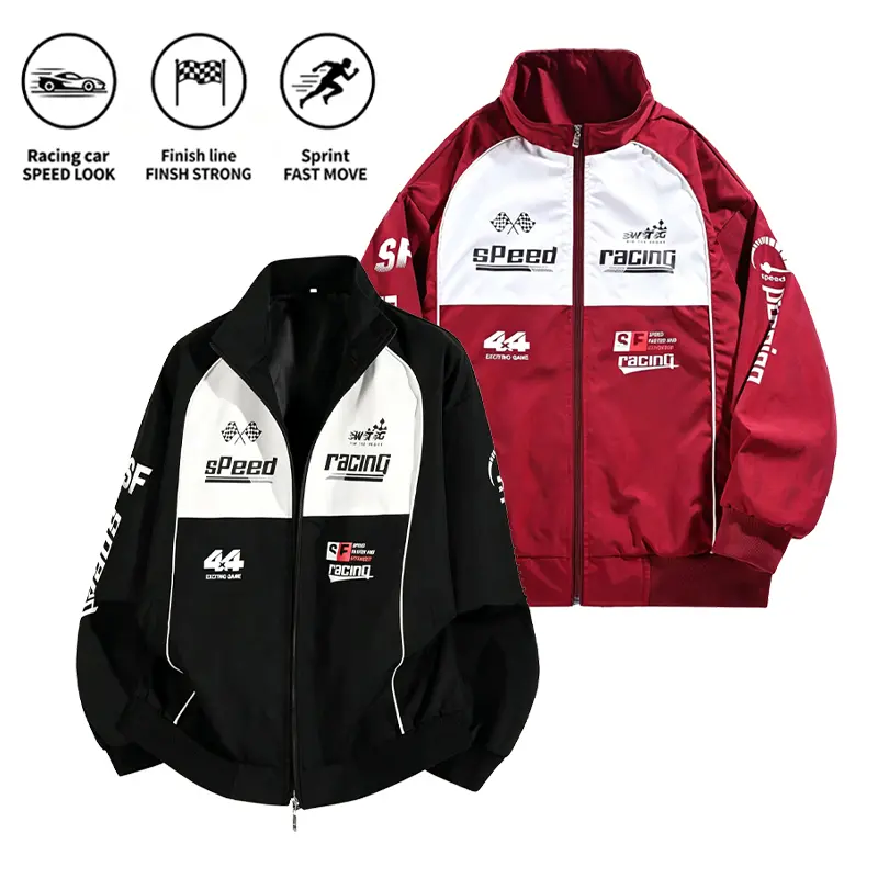 2 Pack Retro Stand Collar Racing Jacket Men Color Block Zip Up Windbreaker Y2K Streetwear Fall Casual Biker Coat autumn fashionable lightweight windproof outdoor new gift outfit sport zipper everyday outerwear fashion daily wear