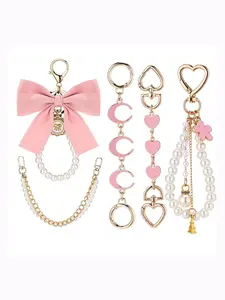 Gold Pearl Ribbon Bow Bag Extender Chain 5PCS Handbag Shoulder Strap Replacement Charm