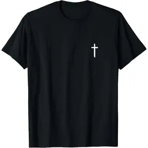 100% Cotton Unisex Small Cross Subtle Christian Minimalist Religious Faith T-Shirt