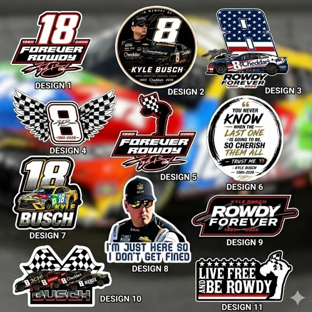 Kyle Busch 8 Rowdy Forever Memorial Sticker Pack, Racing Car Vinyl Decals, NASCAR Fan Tribute Stickers, Cars, Trucks, Laptops, Coolers, Toolboxes, Windows & More Waterproof Vinyl Sticker- StickerLover Shop