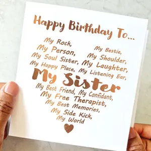 1pc Poem Sister Birthday Card - Birthday Card Sister - Birthday Card For Sister - Special Sister Birthday Card - Rose Gold Foil Card - Positive Message Card - Custom Message Card