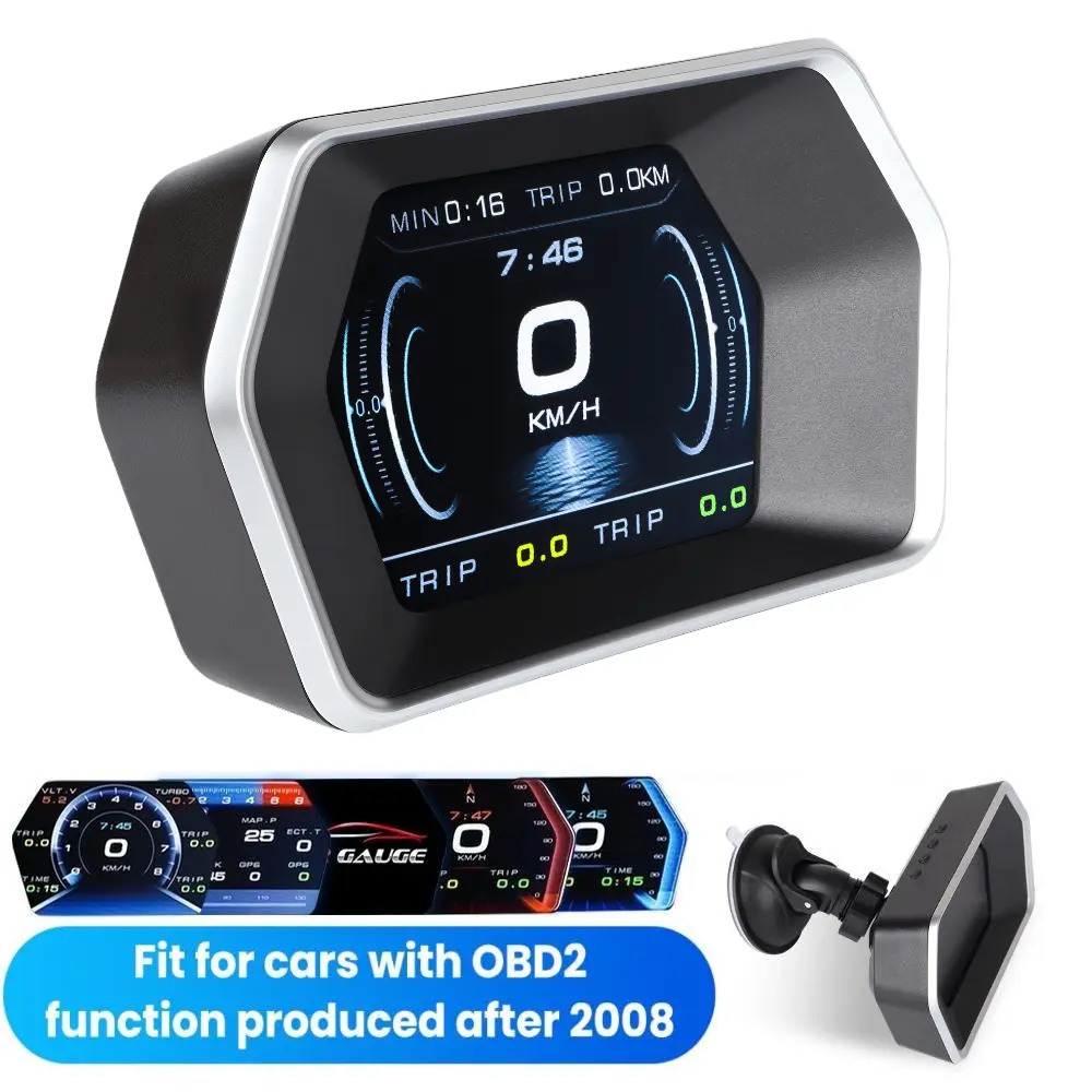 3'' Head-Up Digital Dashboard Speedometer for OBD2-enabled Cars (2008+) Gauge Speedometer, OBD2+GPS, Supports KM/H & MPH, OBD Multifunction LCD Display,SummerVibes