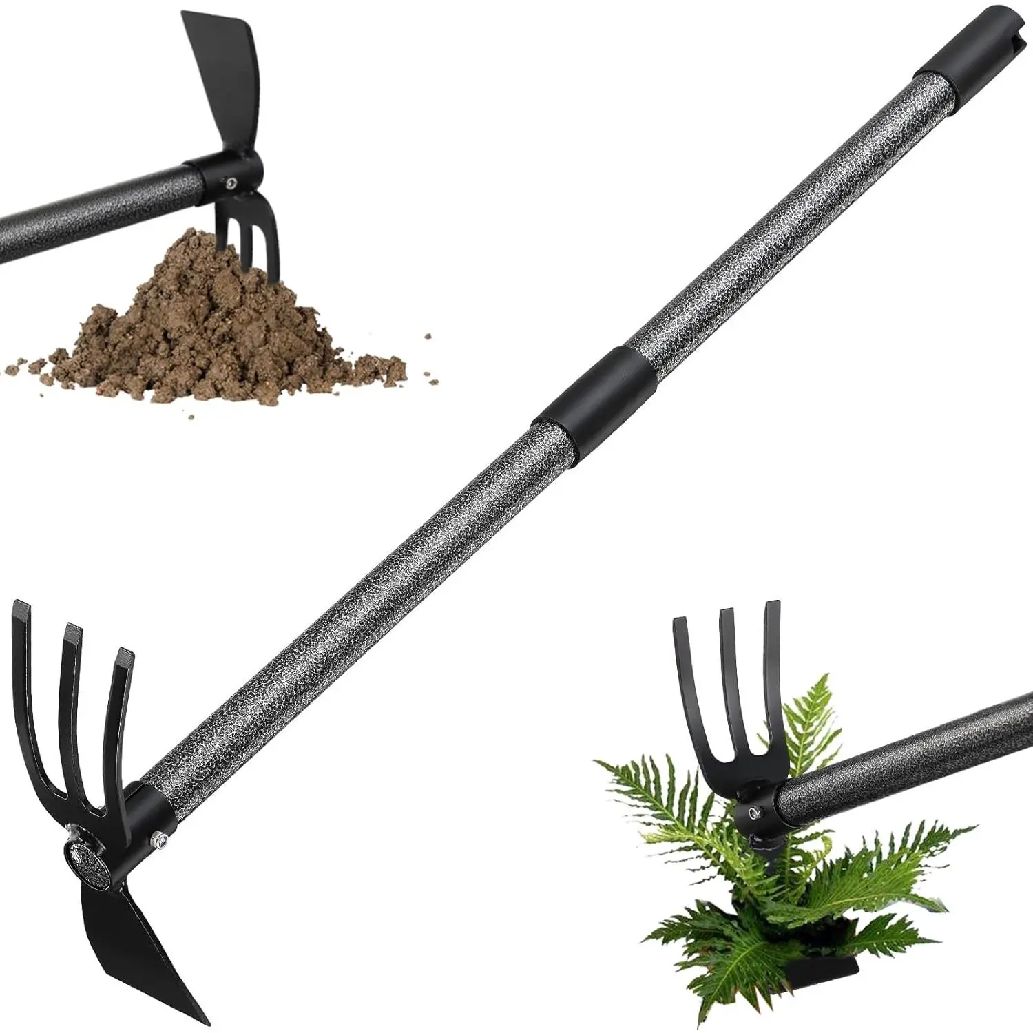 31" Handle Length Heavy-Duty 2-in-1 Weeding Tool & Hoe Cultivator - Durable Synthetic Hand Tiller Rake for Flower Beds Ditching, 31 Inch Garden Yard Lawn Digging Planting