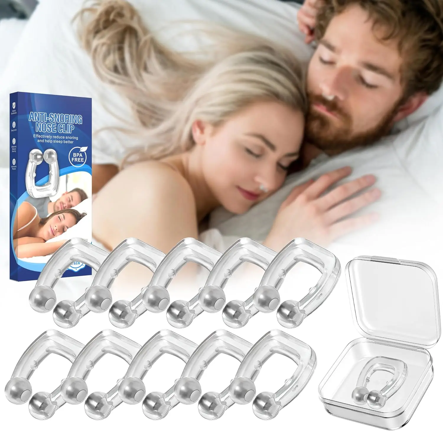 Anti Snoring Devices, Anskysea Snoring Solution - Silicone Magnetic Stop Snoring Aid for Men & Women - Anti Snoring Nose Clip10 Pack