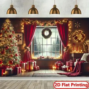 Christmas Winter Scene Background Banners - Red Christmas Tree Gift Fireplace Design, Ideal Birthday Item, Party Decoration, Suitable For Home, Garden, Indoor & Outdoor Decoration, Room Decoration For Teenage Boys And Girls