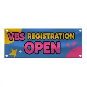 VBS Registration Open Banner, Vacation Bible School Event Decor, Church Event Banner, VBS Sign, Religious Event Banner - 48"x18" Vinyl Banner - 4 Corner Grommets - BAN0008