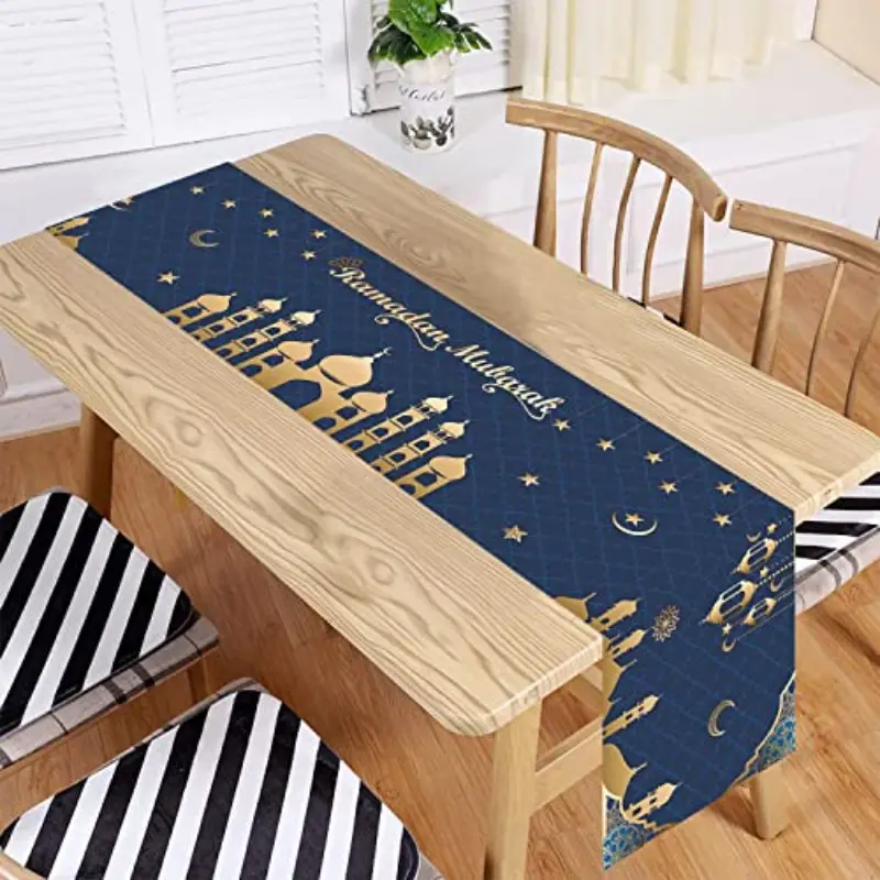 2D Flat Banner 1pc, Ramadan Mubarak Table Runner, Islamic Happy Ramadan Decoration, Mosque Lantern Party Supplies, No Power Needed