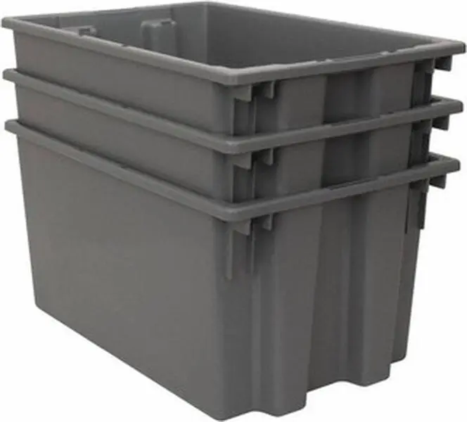 Quantum Storage Systems Gray Plastic Container - Rectangle Polyethylene Storage Box, 100 Lb Load Capacity, Stacking & Nesting Tote, 23.5" L x 15.5" W x 12" H, Model SNT240GY, Home Organizer