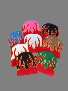 Unisex Fall Winter Warm Hat, Y2K Flame Insulated Knit Cap, Outdoor Cycling Beanie Without Brim, European Style, Knitted Winter Hat