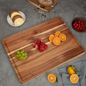 20x15 Inch Acacia Wood Reversible Cutting Board, Deep Juice Groove and Handles, Heavy Duty Kitchen Chopping for Meat, Veggies, Fruit