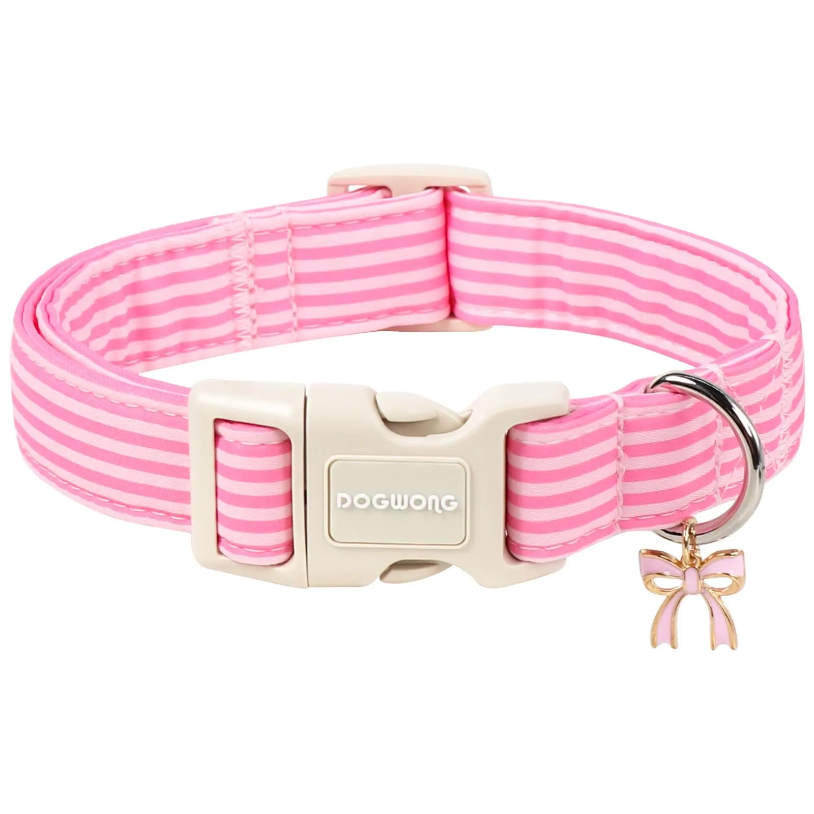 DOGWONG Pink Striped Dog Collar with Plastic Buckle – Cute Spring Summer Collar for Girl Puppies & Small Female Dogs, Fits Neck 8-12 Inches X-Small