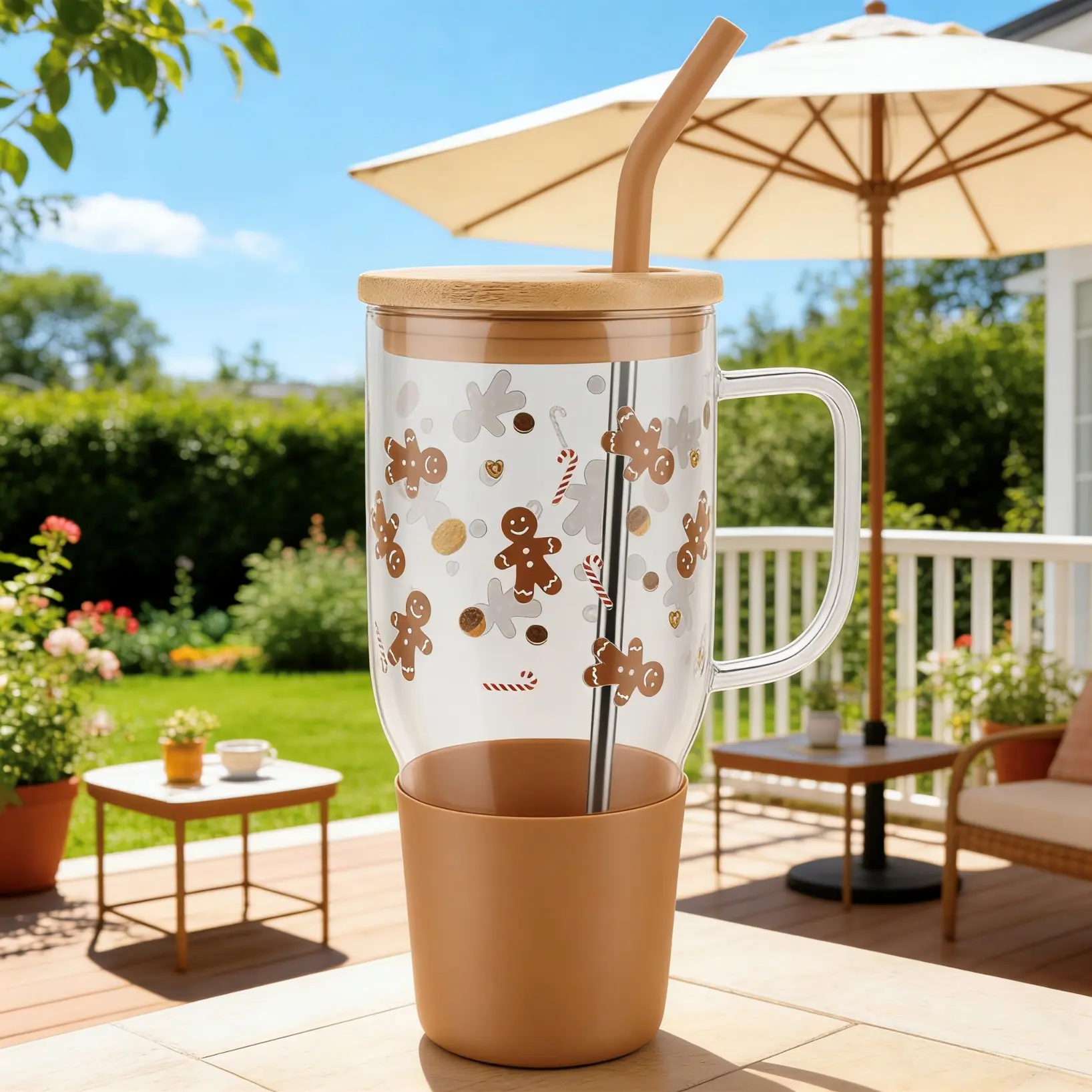 Viral 40oz Glass Tumbler with Handle, Lid & Straw, Summer Aesthetic Cup for Women, Reusable Iced Coffee Mug, Trendy Drinkware for Beach, Pool and Travel