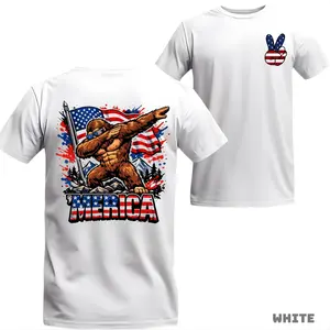 'Merica Dabbing Bigfoot Shirt, Patriotic Sasquatch USA Flag Tee, Funny American Bigfoot Graphic T-Shirt, Red White Blue Freedom Shirt, Independence Day Party Gift for Men Women, Patriotic USA Apparel